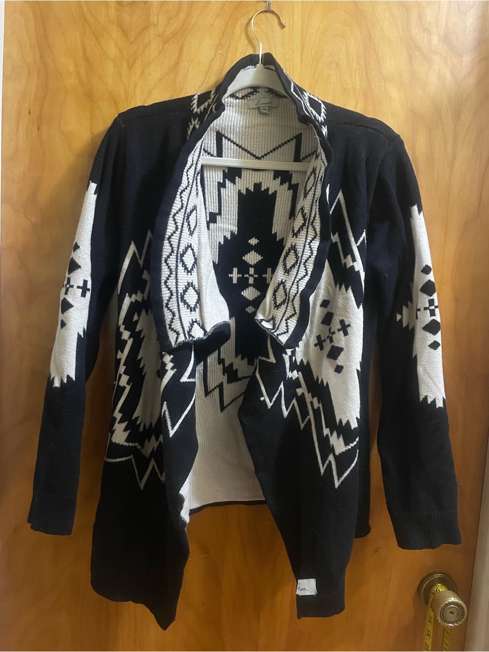 Black and White Aztec Open-Front Cardigan Sweater